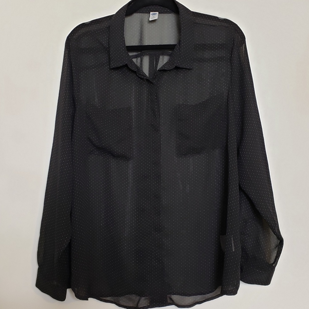 Old Navy Black Patterned Sheer Long Sleeved Blouse